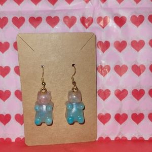 Pink n blue metallic bear earrings